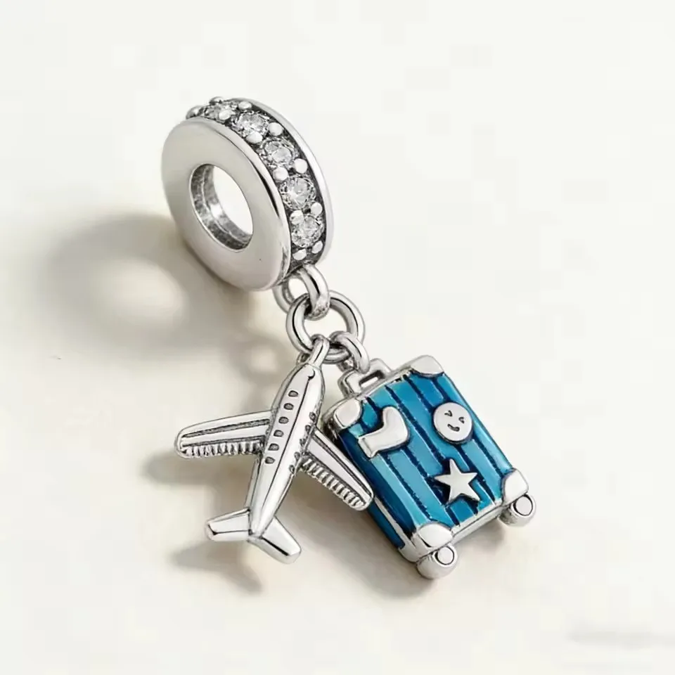 Trunk Globe, Airplane, Motorcycle, Ship, Landmark Building, 925 Silver DIY Charm Pendant Fit For Bracelets Necklaces Accessories