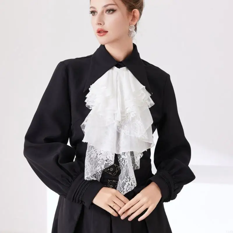 Victorian Jabot Collar Detachable Collar Insert Neckwear with Layered Drape Lace Design For Gala Dinner Outfit Upgrades