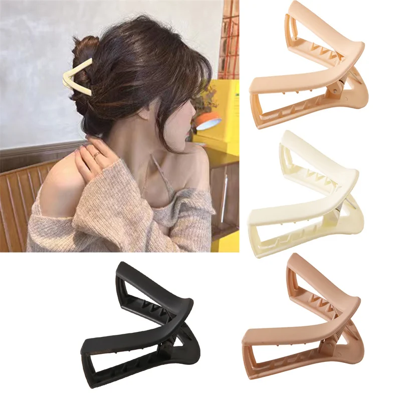 New V Shape Hair Claw Clips Simple Geometric Plastic Matte Color Bath Shark Clip Clamps Grab Girls Women Hair Accessories