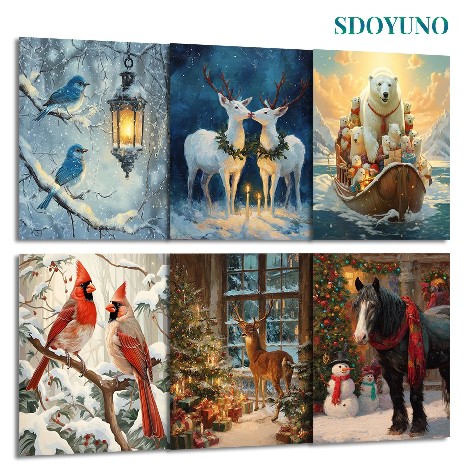 

SDOYUNO Paintings For Painting By Numbers animals Christmas gift Picture Frame Canvases For Paint Arts Crafts Home Decoration
