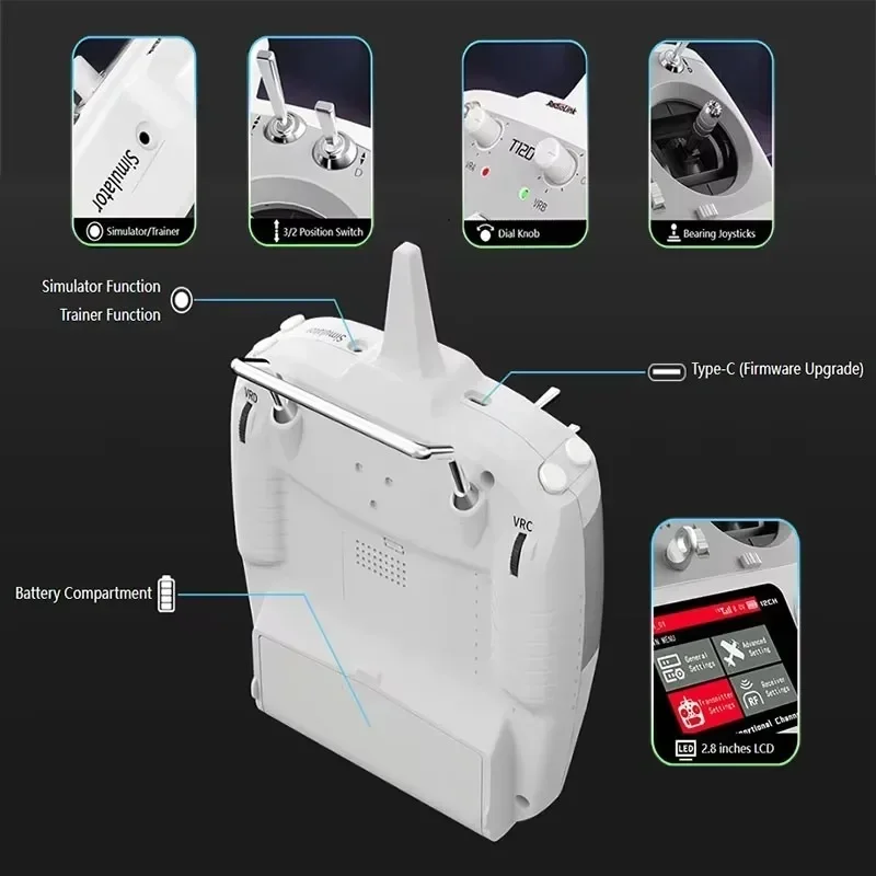 RadioLink Neuer T12D 12-Kanal-RC-Sender 2,4 GHz mit R16F-Empfänger-Fernbedienung für FPV-Drohne, Starrflügelflugzeug, Auto