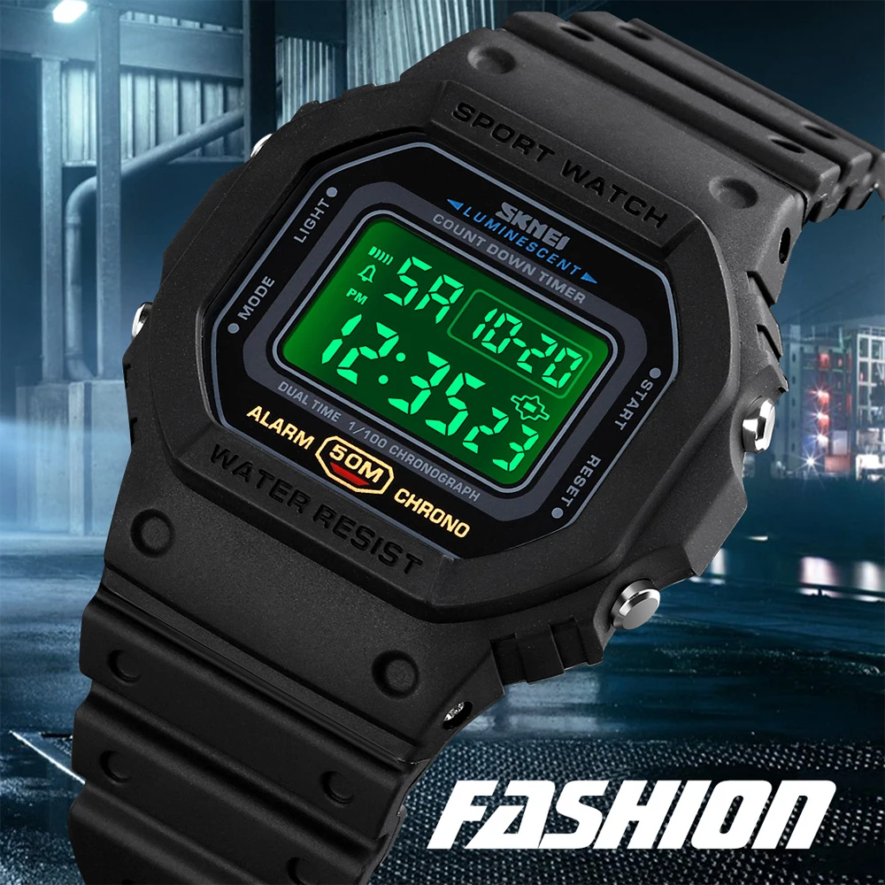 SKMEI Camouflage PU Strap Sport Watches for Men Fashion Waterproof Luminous Chronograph Clock Large Screen Digit Wristwatch Male