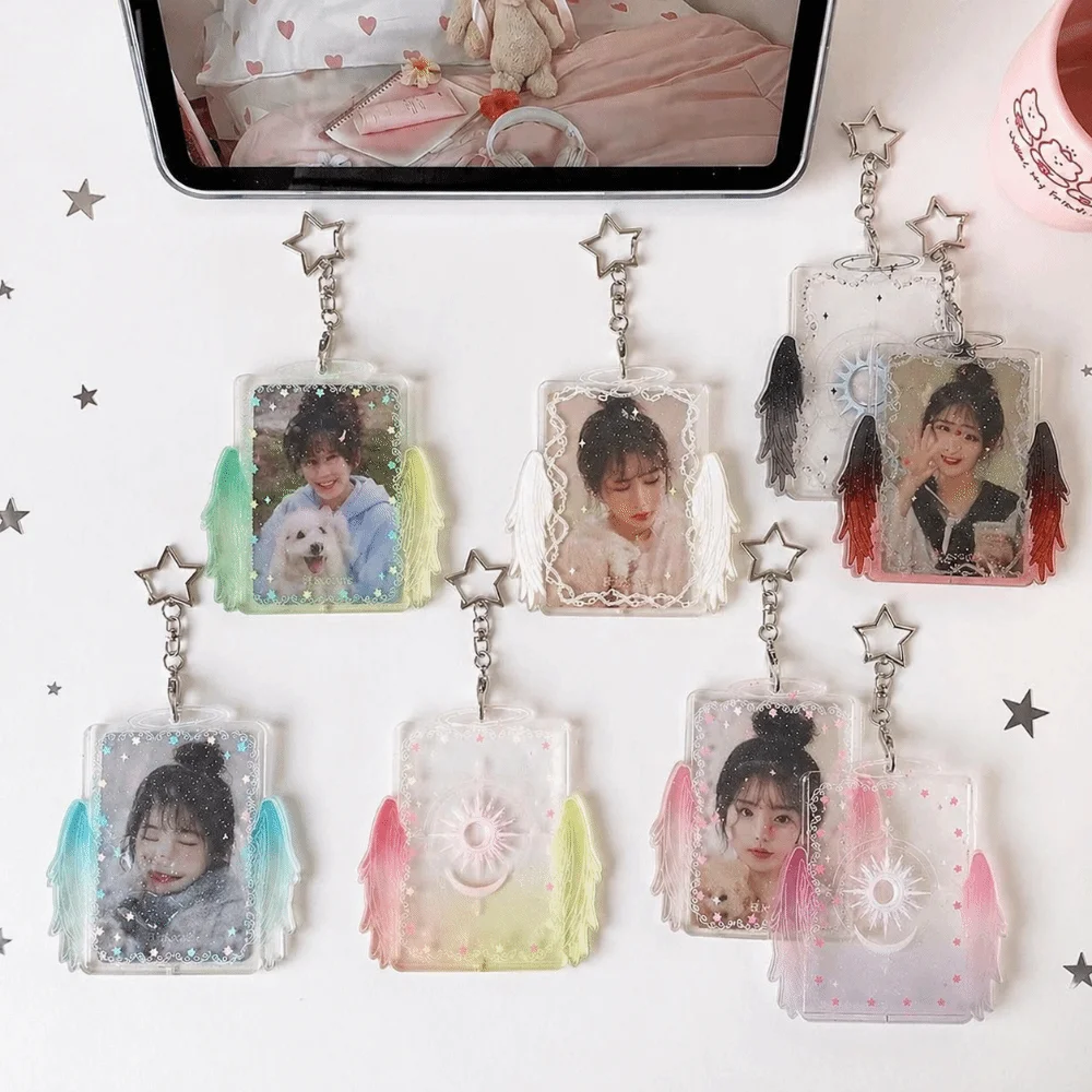 INS Style 3 Inch Card Holder Colorful Clear Acrylic Kpop Photocards Holder Angel Wings ID Card Cover