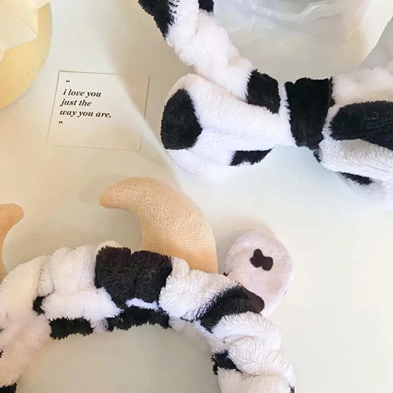 Three Dimensional Cow Headband Super Cute Cowhorn Headband Makeup Headband Womens Plush Hair Accessories