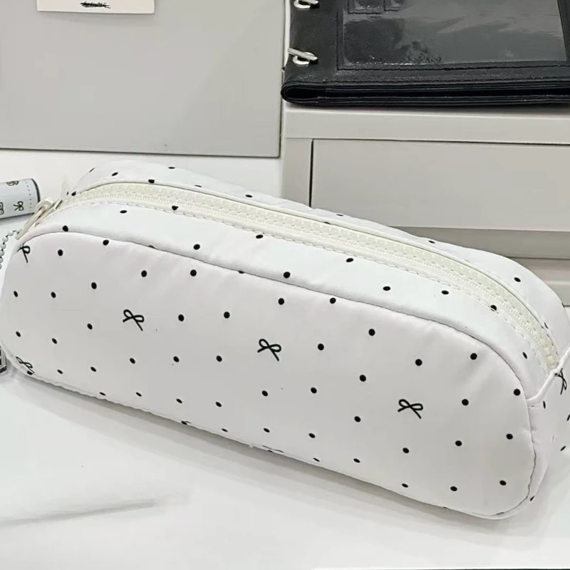 

Пенал в форме хлеба, милый синий дизайн с бантом в горошек, косметичка Ins, эстетический органайзер для канцелярских принадлежностей большой емкости для школы