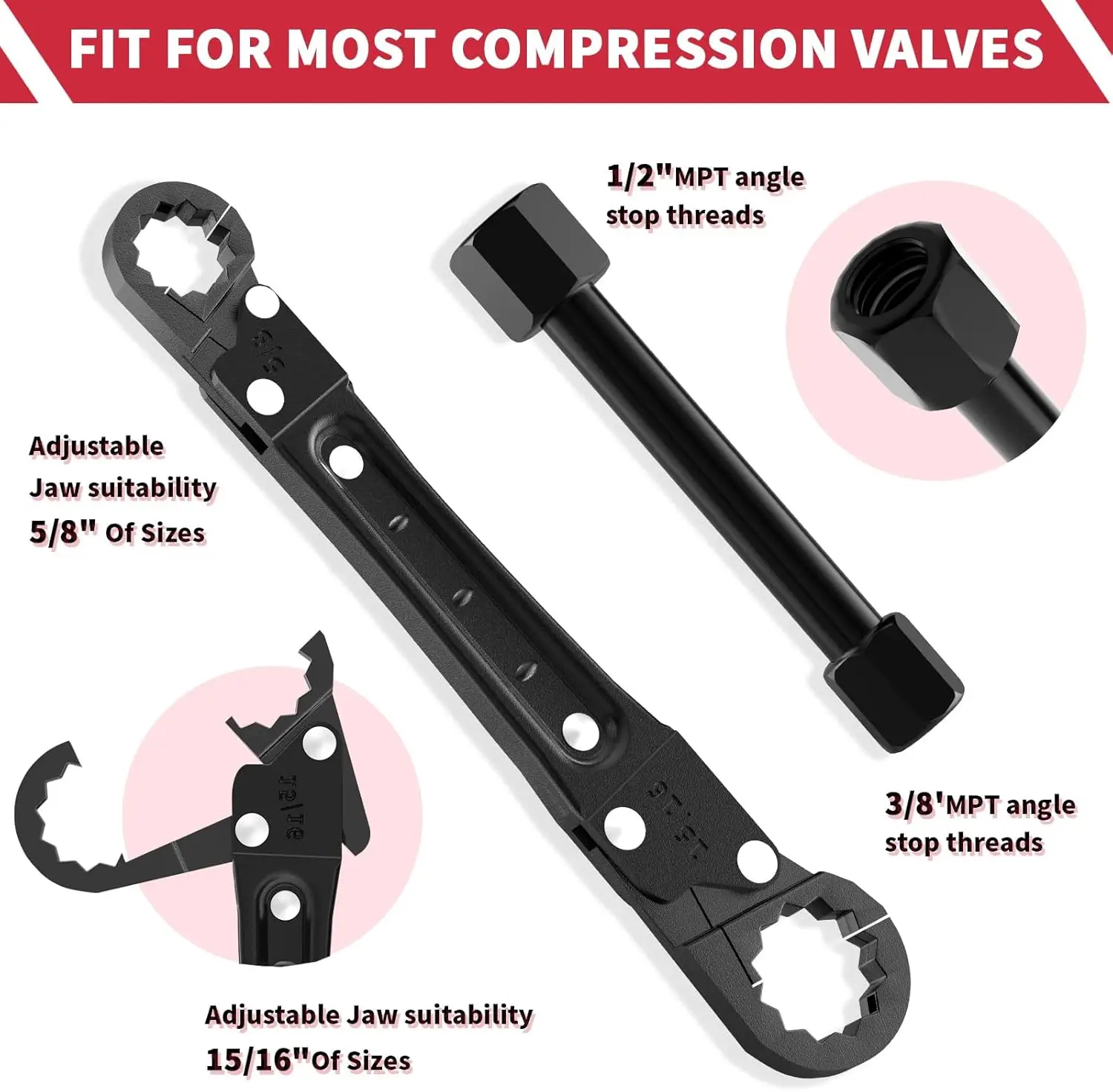 مجموعة مفاتيح ربط الزاوية، أدوات السباكة، مفتاح سباك زاوية لوقف زاوية سريع وخالي من المتاعب وتوريد تركيبات صامولة