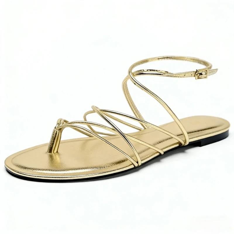 Summer Fashion Women Sandals Gold Narrow Strap Non-slip Ankle Strap Brand Female Flip Flops Casual Flats Beach Shoes Ladies - view 3