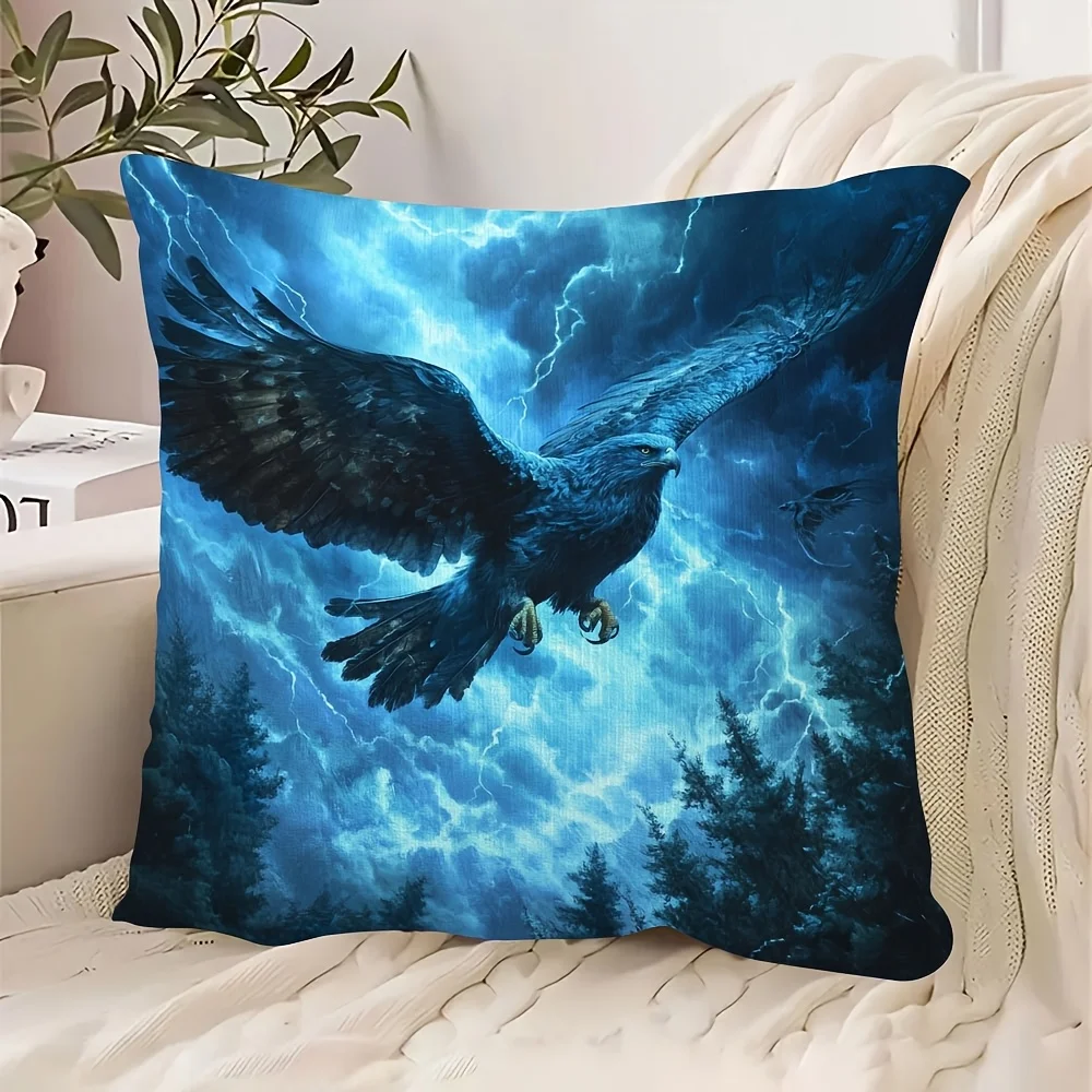 Vivid Blue Eagle Flying Under Stormy Sky Throw Pillow Case for Sofa Couch Decor Cushion Cover