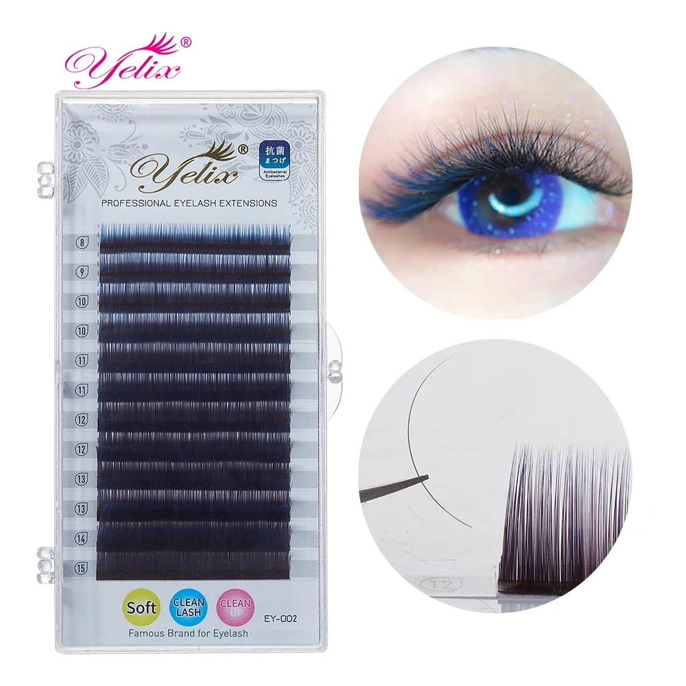 Yelix Gradient Blue Purple Brown Eyelash Extension Colored Lashes Mink Eyelashes Curly Lashes Natural Long Individual Lashes