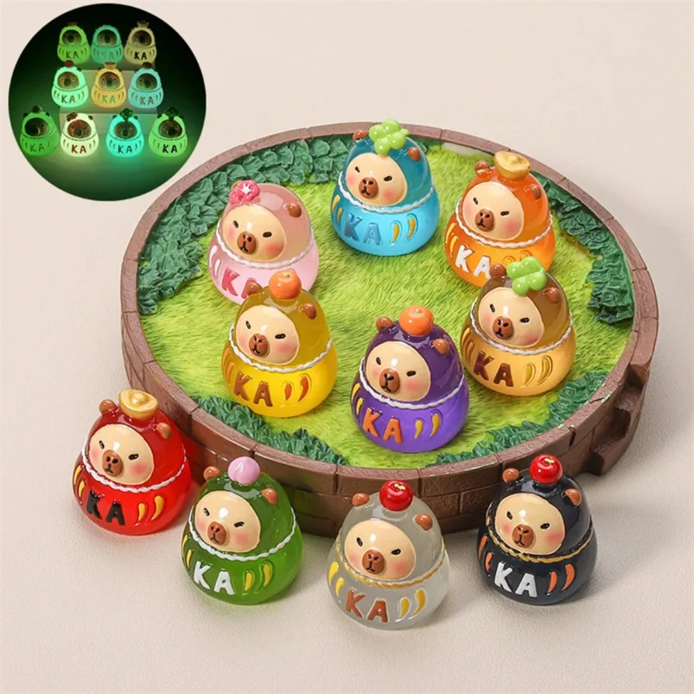 Cartoon 3D Luminous Capybara Ornaments DIY Desktop Ornament Miniature Craft Decoration Anime Resin Accessory Children