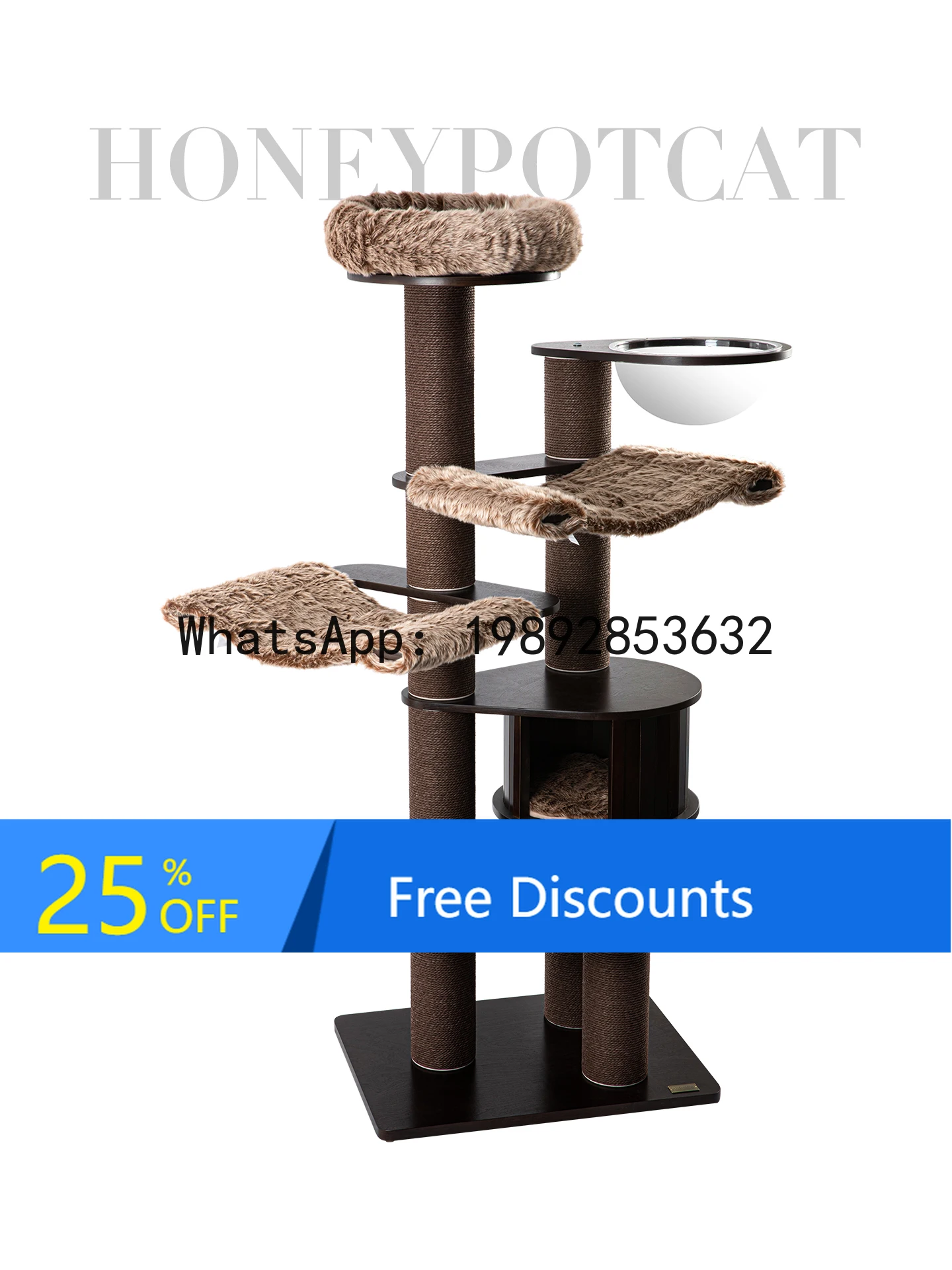 

LYY Cat Climbing Frame Cat House Tree Integrated Black Walnut Wood Color Lacquered Solid Wood Multi-layer Board Frame