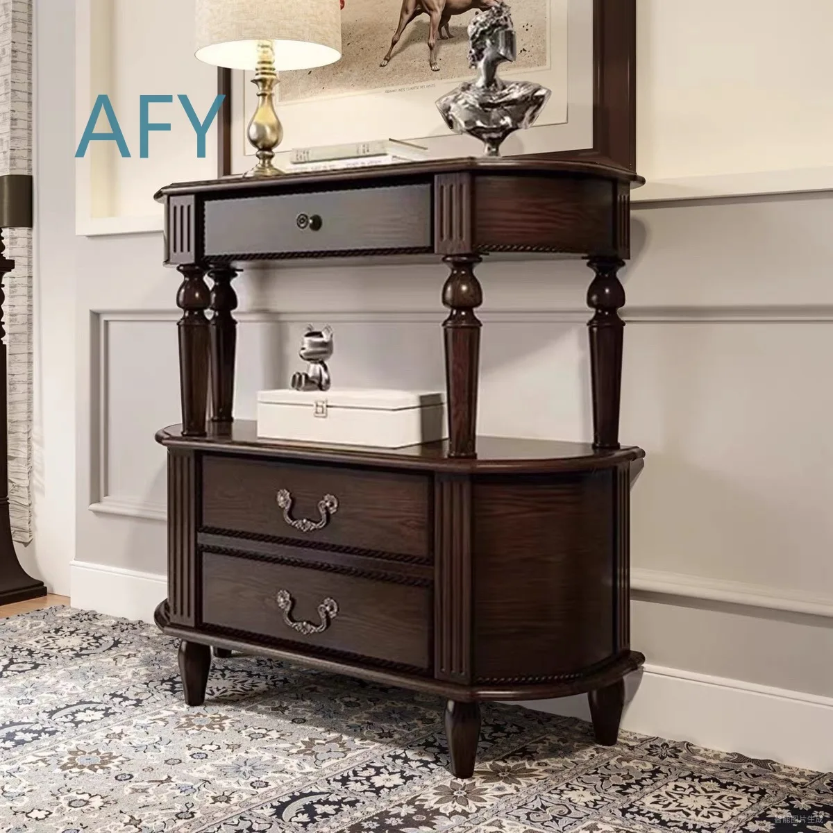 Solid Wood Half Round Entry Table for US Style Homes Hallway Console Table for Living Room Vintage Entryway Cabinet Wall