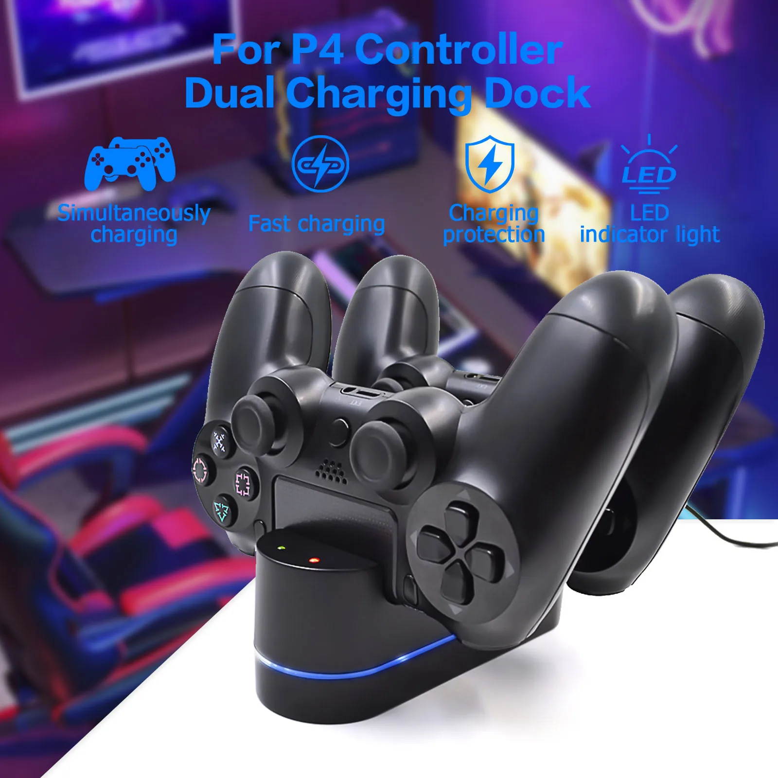base-de-carregamento-dupla-para-controle-ps4-estrutura-em-resina-resistente-e-nao-cai-facilmente-carregamento-rapido-em-2-horas