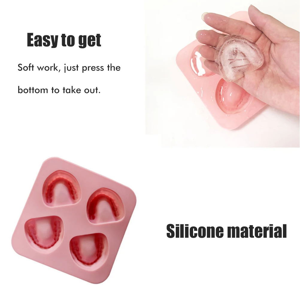 1PC Pink Teeth Shaped Silicone Ice Mold and Tray Funny Gag Gift for Dentist Party Favor and Denture Ice Trays