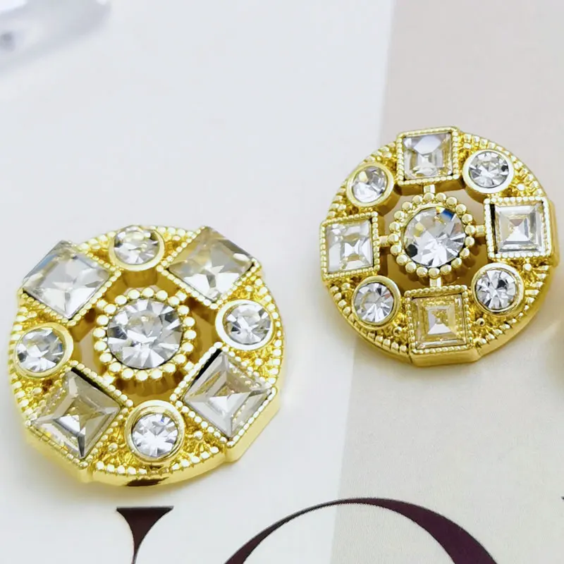 6 stücke 15-23mm Luxus Strass Metall Knöpfe Gold Silber Schwarz Nähen Knöpfe Mantel Jacke Handwerk Nähen Liefert zubehör Neue – Detail 3