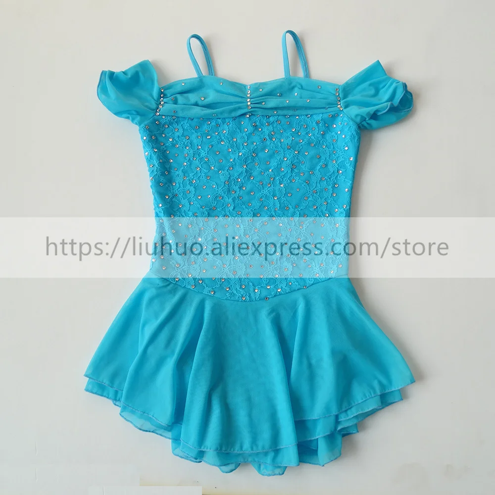 

LIUHUO Women Aldult Girl Customize Costume Performance Competition Leotard Ice Figure Skating Dress Roller Blue Modern Dance Kid