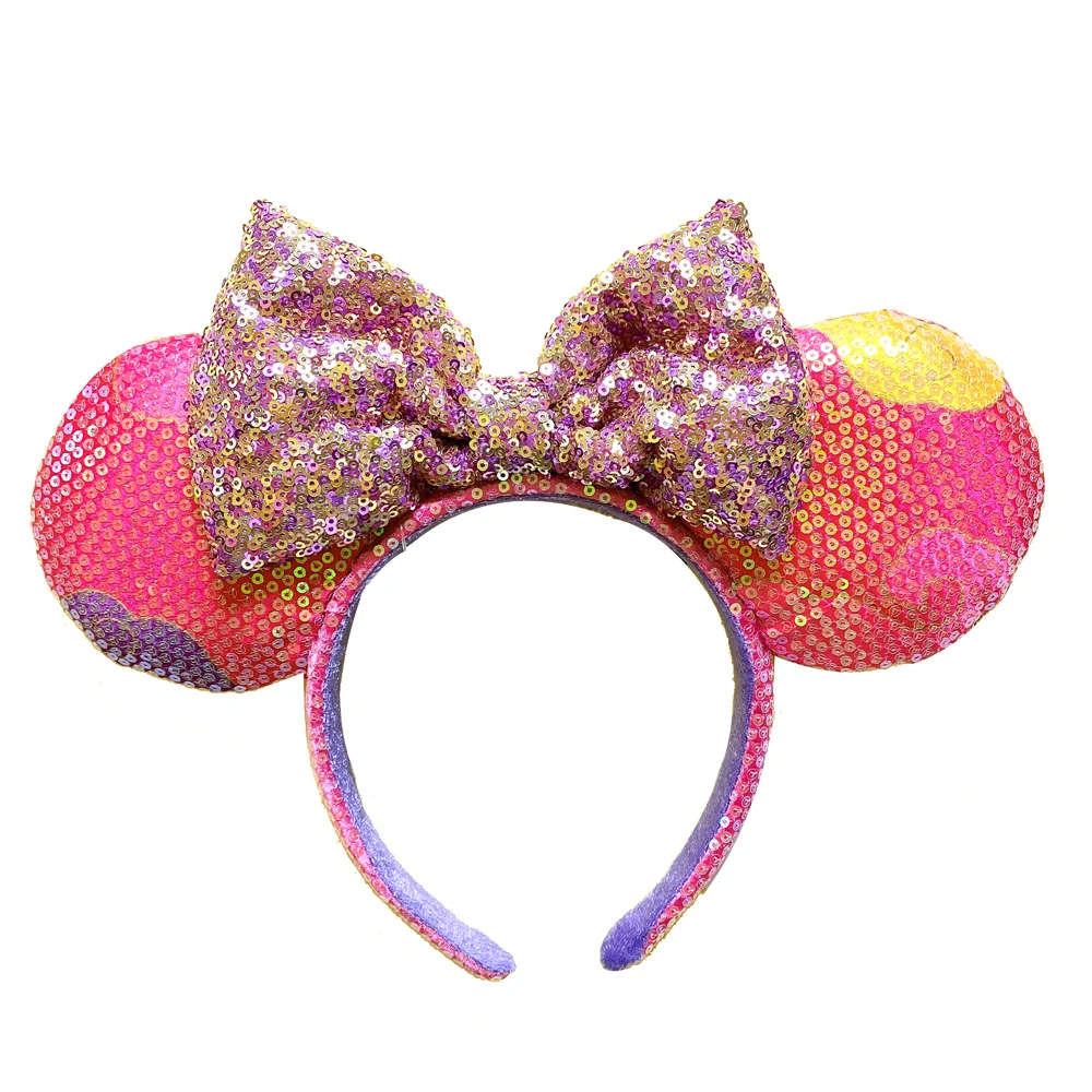 Disney Mickey Mouse Ear Headband Amusement Park Hair Hoop Fish Scale Sequin Mesh Party Headwear Girl Toy Birthday