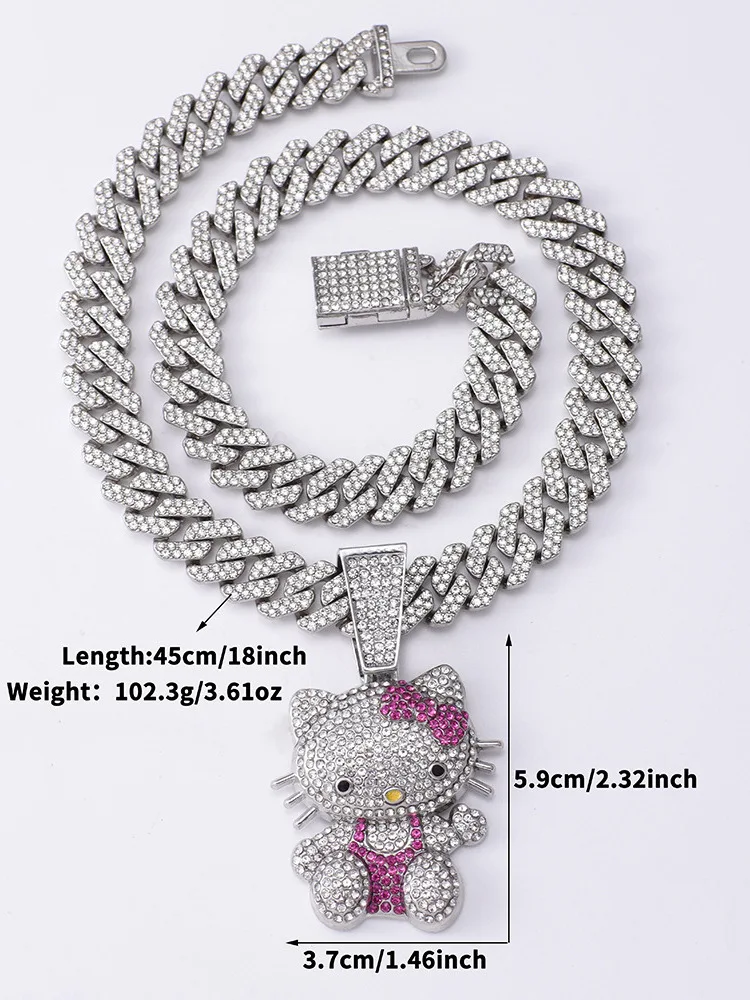 kitty necklace colar de gatinho colar de pingente de corrente cubana de diamante de gato