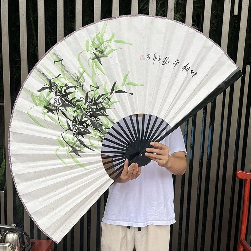 Oversized Decoration Xuan Paper Fan Classical Wall Mount Hand Folding Painting Paper Fan Living Room Decorative Furnishings