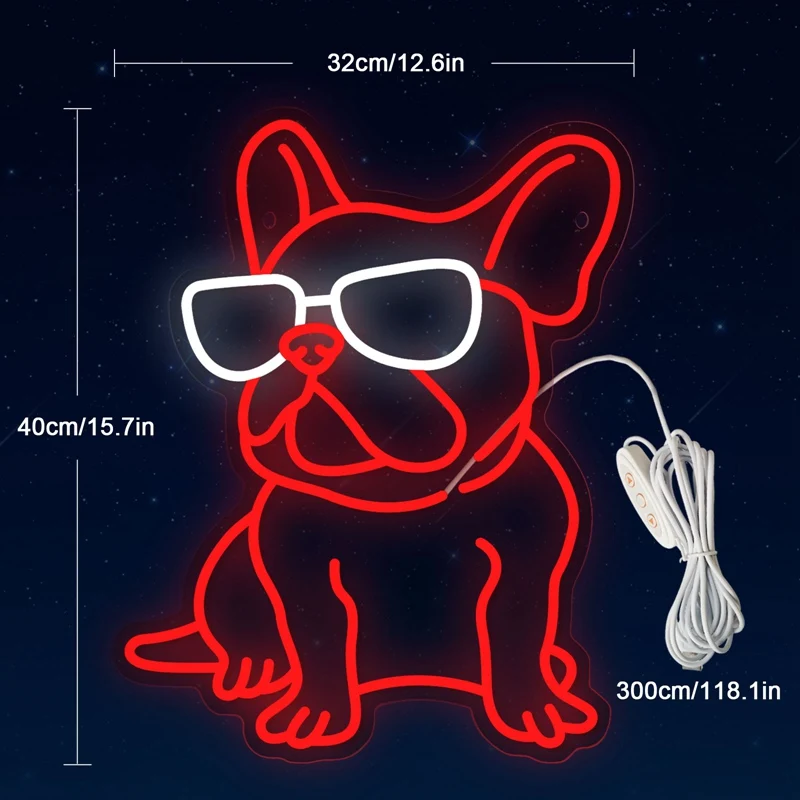 Cute Bulldog Animals LED Neon Light Sign Acrylic Neon Sign USB Dimmer Switch for Home Kids\' Bedroom Pet Room Wall Art Decor Sign