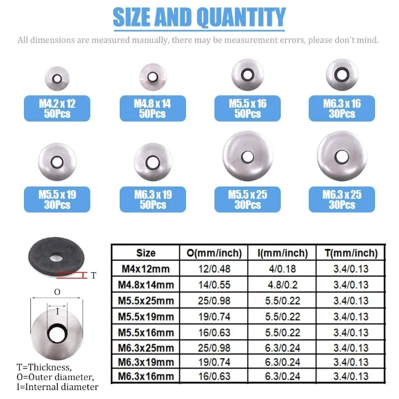 320Pcs Stainless Steel Neoprene Backed EPDM Bonded Sealing Washers Assortment Kit Work for #4/ #5/ #6 Screws