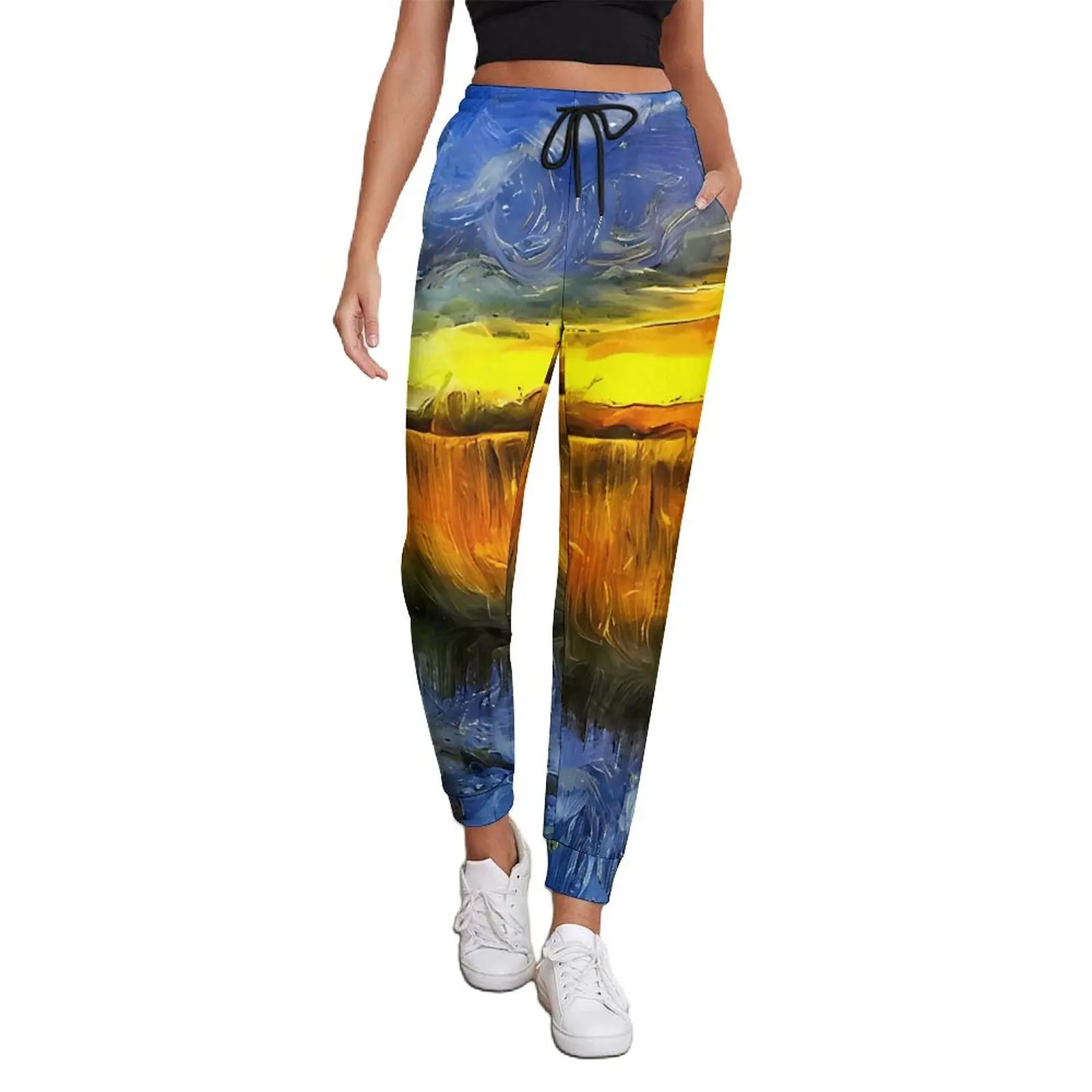 

The Sunset River Van Gogh Jogger Pants Hippie Joggers Spring Female Casual Design Oversize Trousers Gift