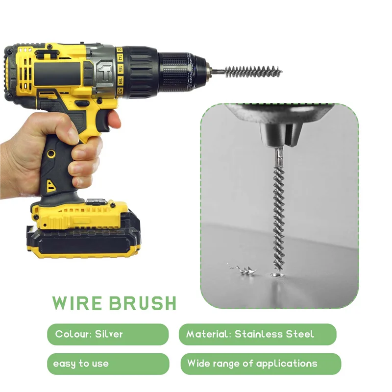 F-T Bore Brush Stainless Steel Bristles Wire Brush For Power Drill Cleaning Wire Brush With Hex Shank Handle 6 Pieces
