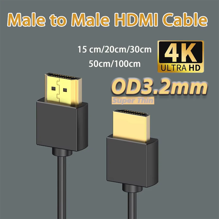 4K HDMI Cable Cord Thin OD3.2mm 2.0 Cable Low-Profile Gold-Plated Connectors 4K HDR ARC 3D for Gaming Monitor TV X-Box PS5/4/3