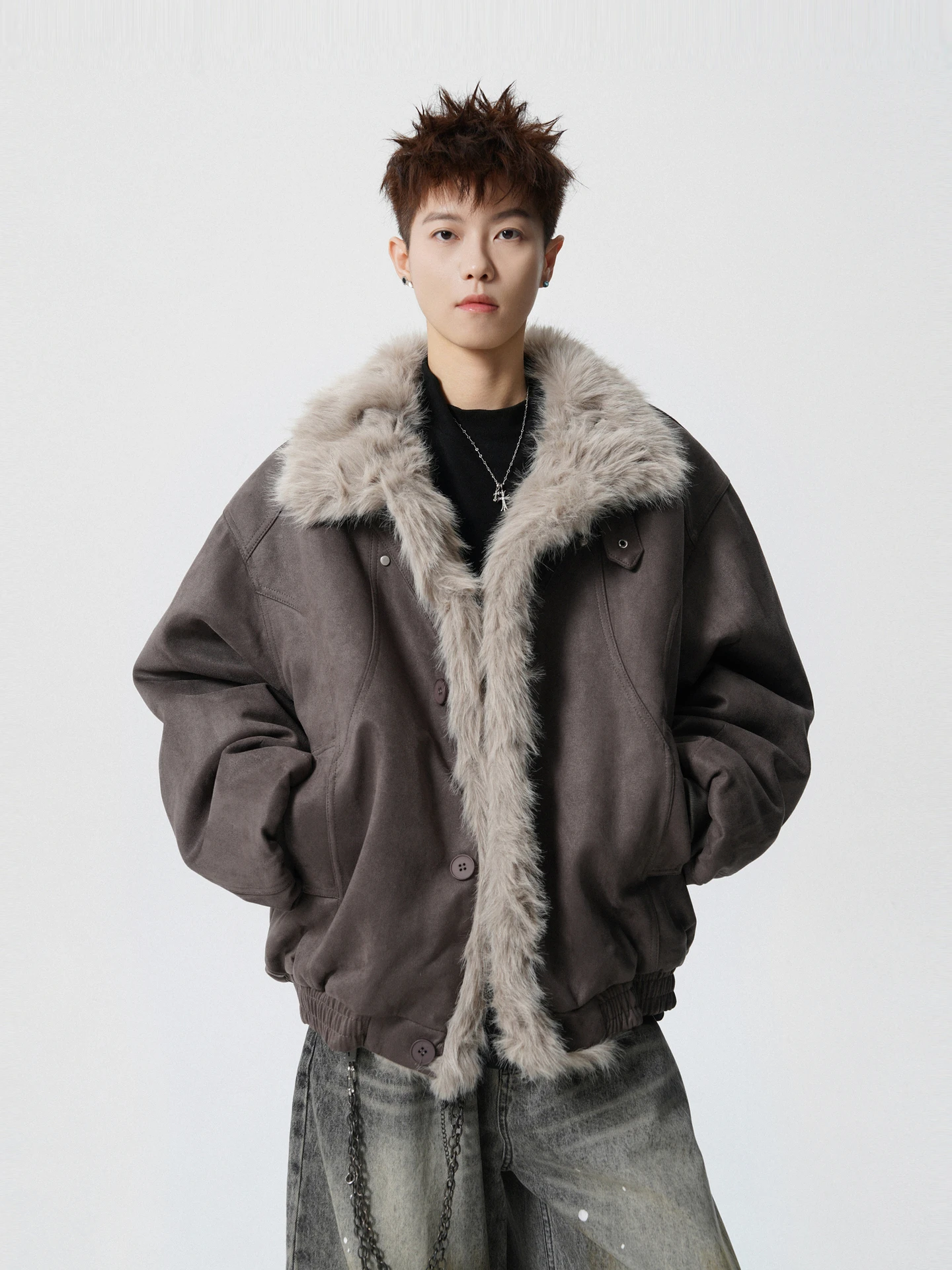 

Thiened Cotton Jaet Men Women Retro Brand Warm Couple Suede Velour Deconstructed American Sle Mountain Eagle Coat