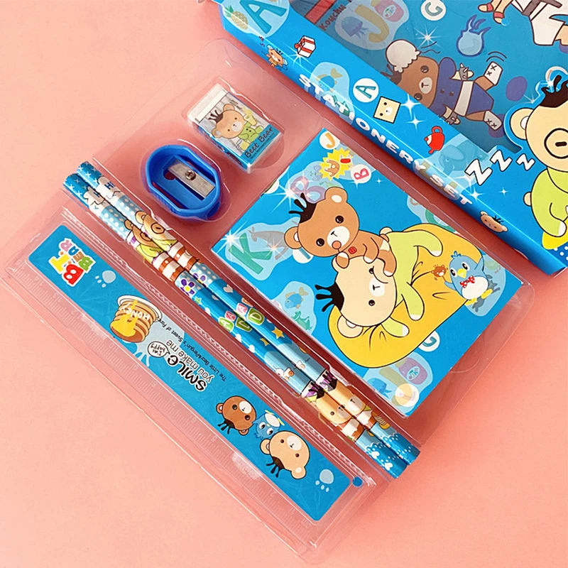 1Sets 6 In 1 Stationery Set Pencil Set Eraser Primary School Children Gift Box Kindergarten Learning Material Birthday Gift Girl