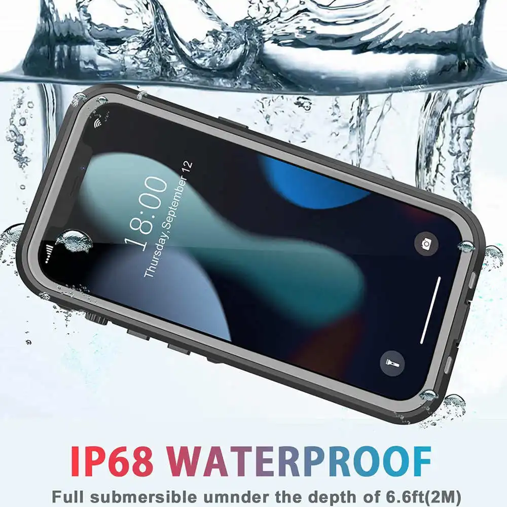 IP68 Waterproof Phone Case for iPhone 16 Pro Max 15 Plus 14 Pro 13 12 11 Pro XR XS Max Full Body DustProof Swimming Diving Cover