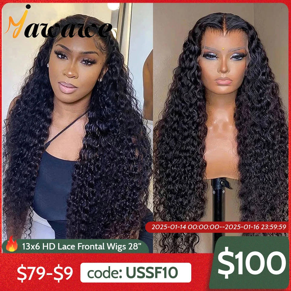 YAWAWE Hair Water Wave 13x6 HD Lace Frontal Wigs Brazilian Wigs 100% Human Hair For Women Deep Curly Wigs preplucked Precut