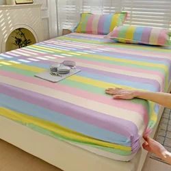 Rainbow Fitted Sheet Set, Colourful Striped Mattress Cover for Kids Girls, Home Art Decoration with Elastic Band Comfy Bedding