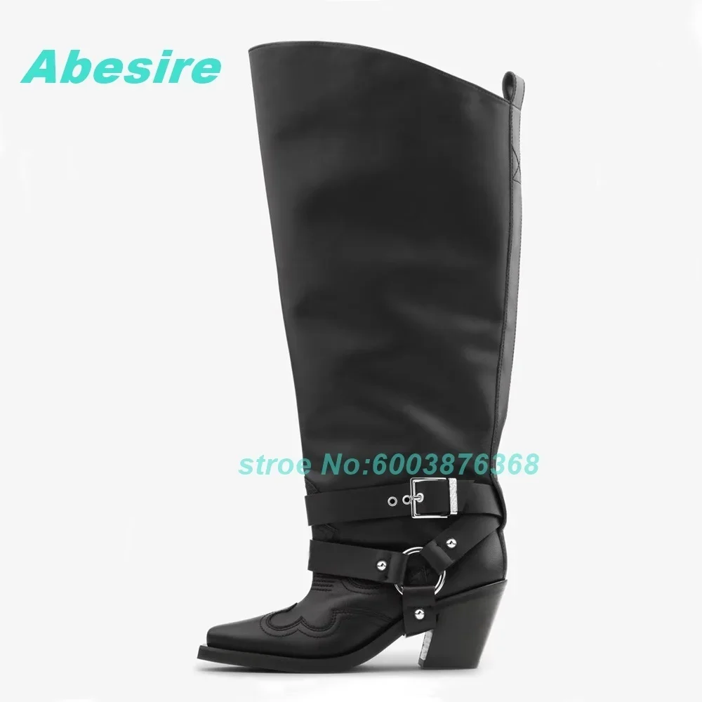 Pointed Toe Chunky Heels Solid Shoes for Women Butterfly Knot Patchwork Ruffle Knee High Boots Sweet Cute Fashion Shoes New