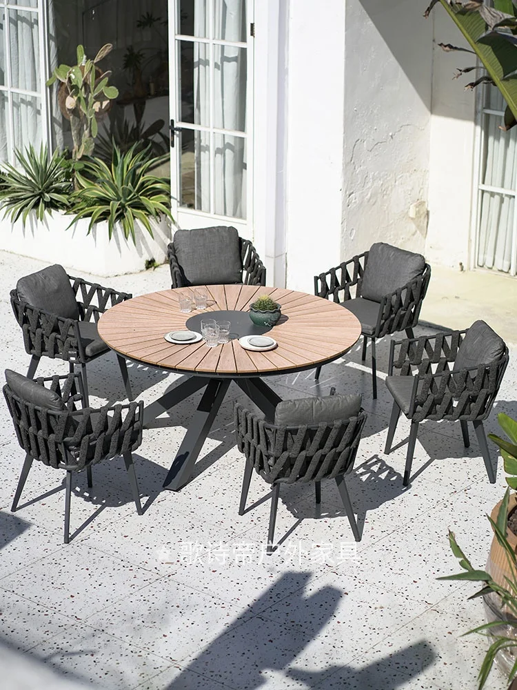 

Villa Courtyard Outdoor Round Table and Chair Garden Terrace Hotel B & B Catering High-end Leisure Furniture Rain Protection