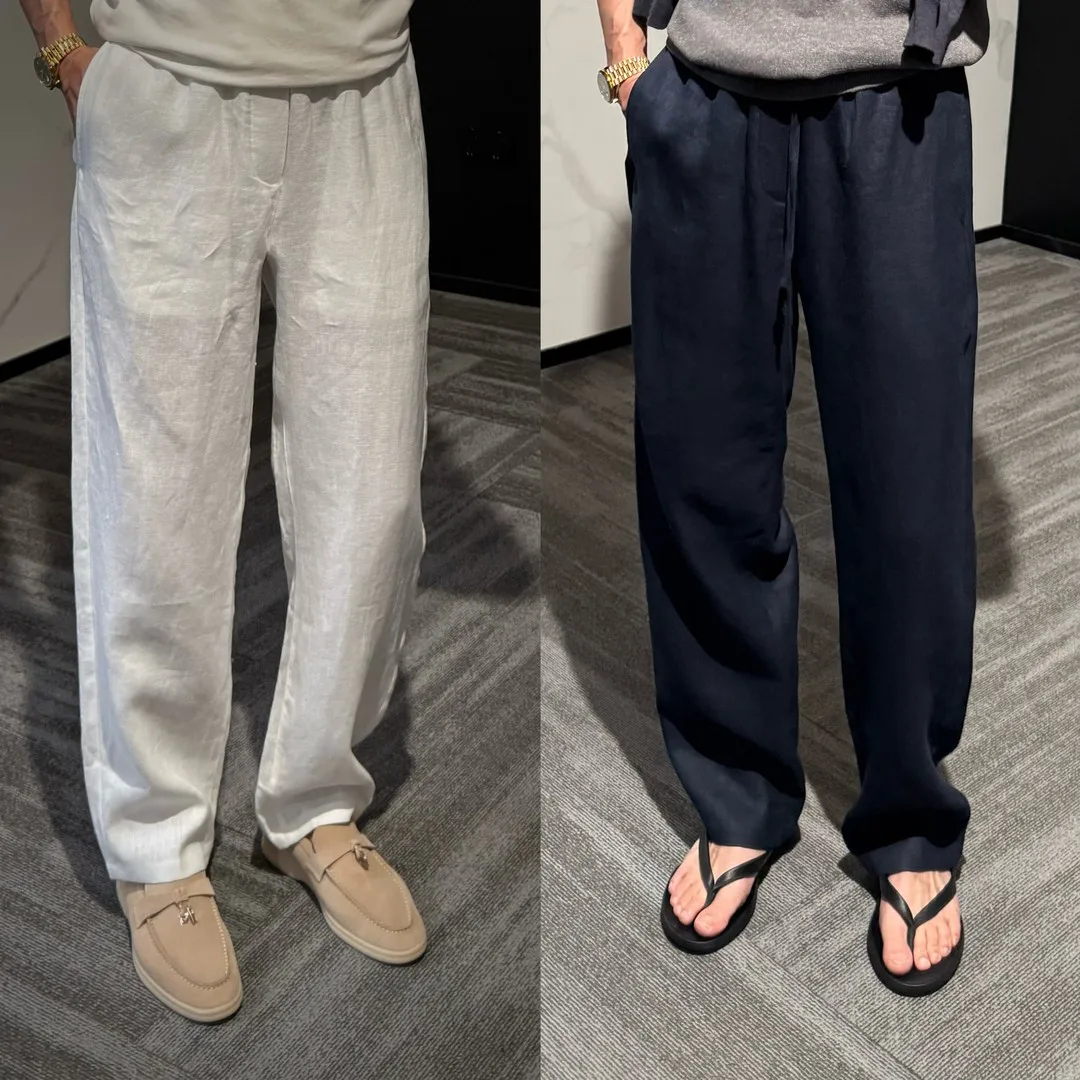 

Мужские повседневные брюки из чистого льна, лето 2026, свободный крой, прямые штанины, комфортные, дышащие, класса люкс, длинные, для делового повседневного стиля