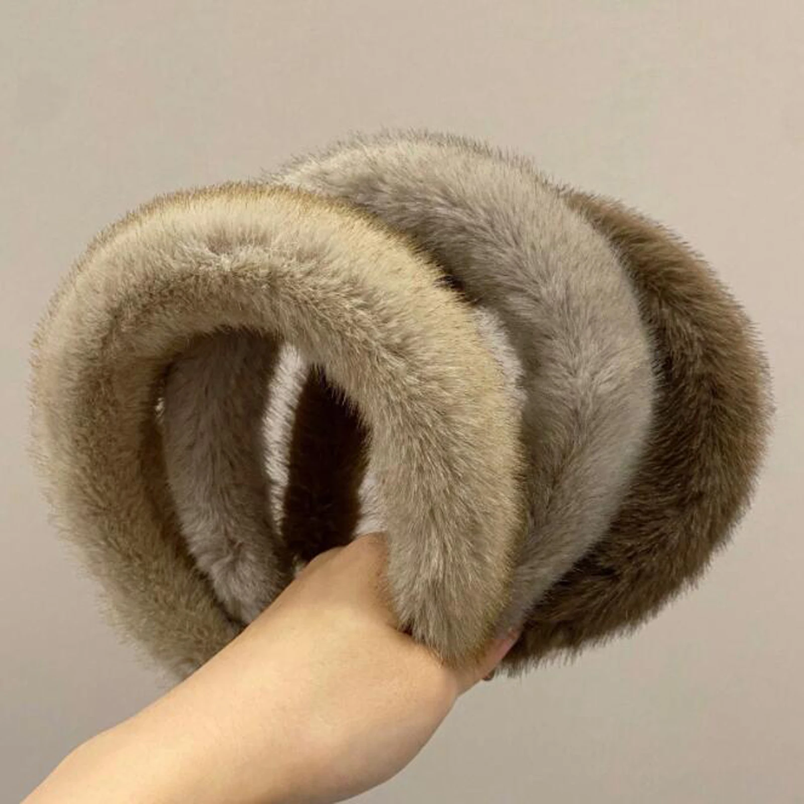 PROLY New Fashion Headband For Women Faux Mink Fur Pompom Hairband Winter Warm Turban Solid Color Classic Hair Accessories