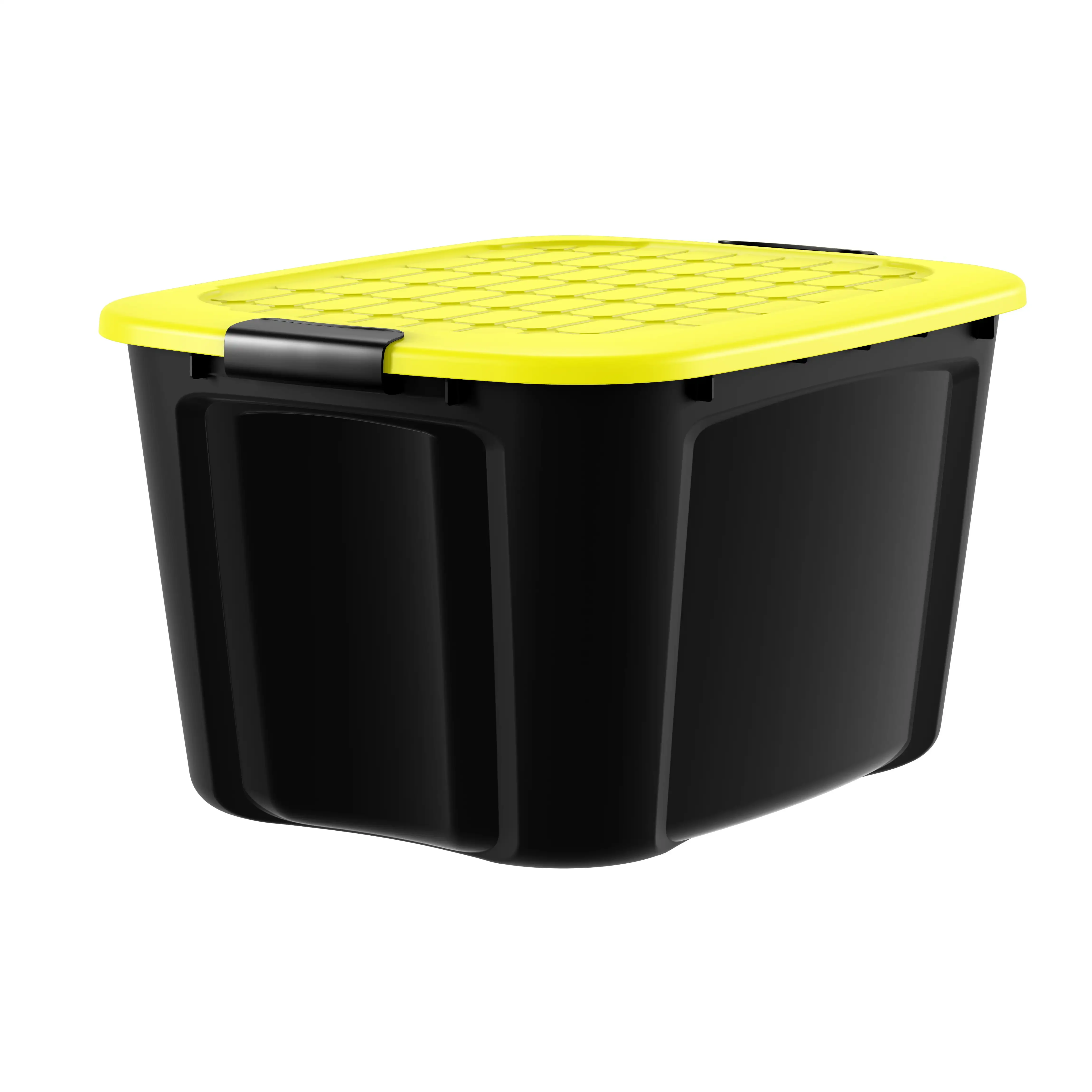 6-Pack 20 Gallon Stackable Black Plastic Latches Yellow Lid Tote with Ergonomic Locks, Storage Container Box Set of 6