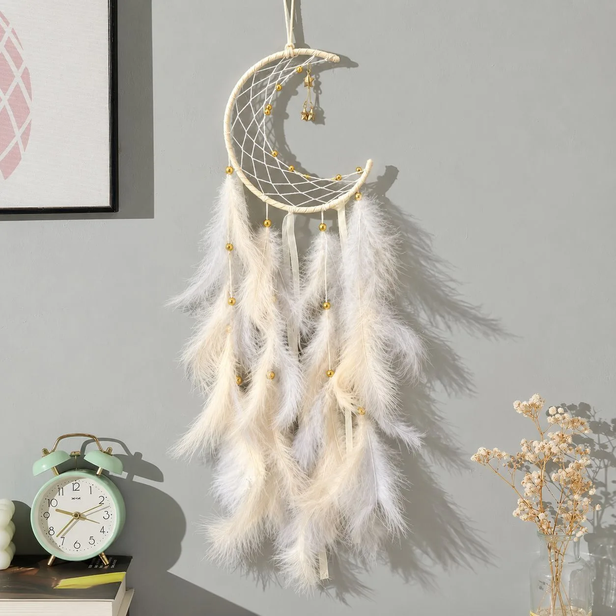 Moon Dream Catcher Feather Wind Chimes Handmade  Wall Bedroom Hanging Ornaments Birthday Festival Gifts Home Decoration Gifts