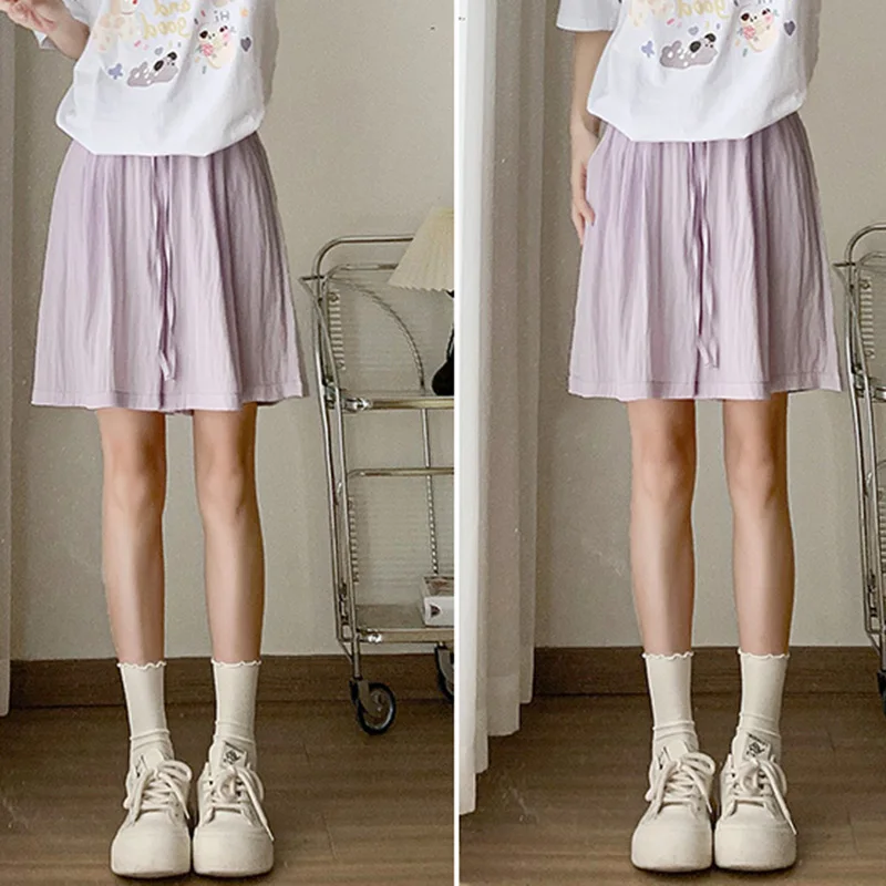 المرأة الصيف أزياء ملونة الوردي النعناع الأخضر الضوء الأرجواني السراويل الإناث فضفاض واسعة الساق بنطلون سيدة الحلو عالية الخصر ركض