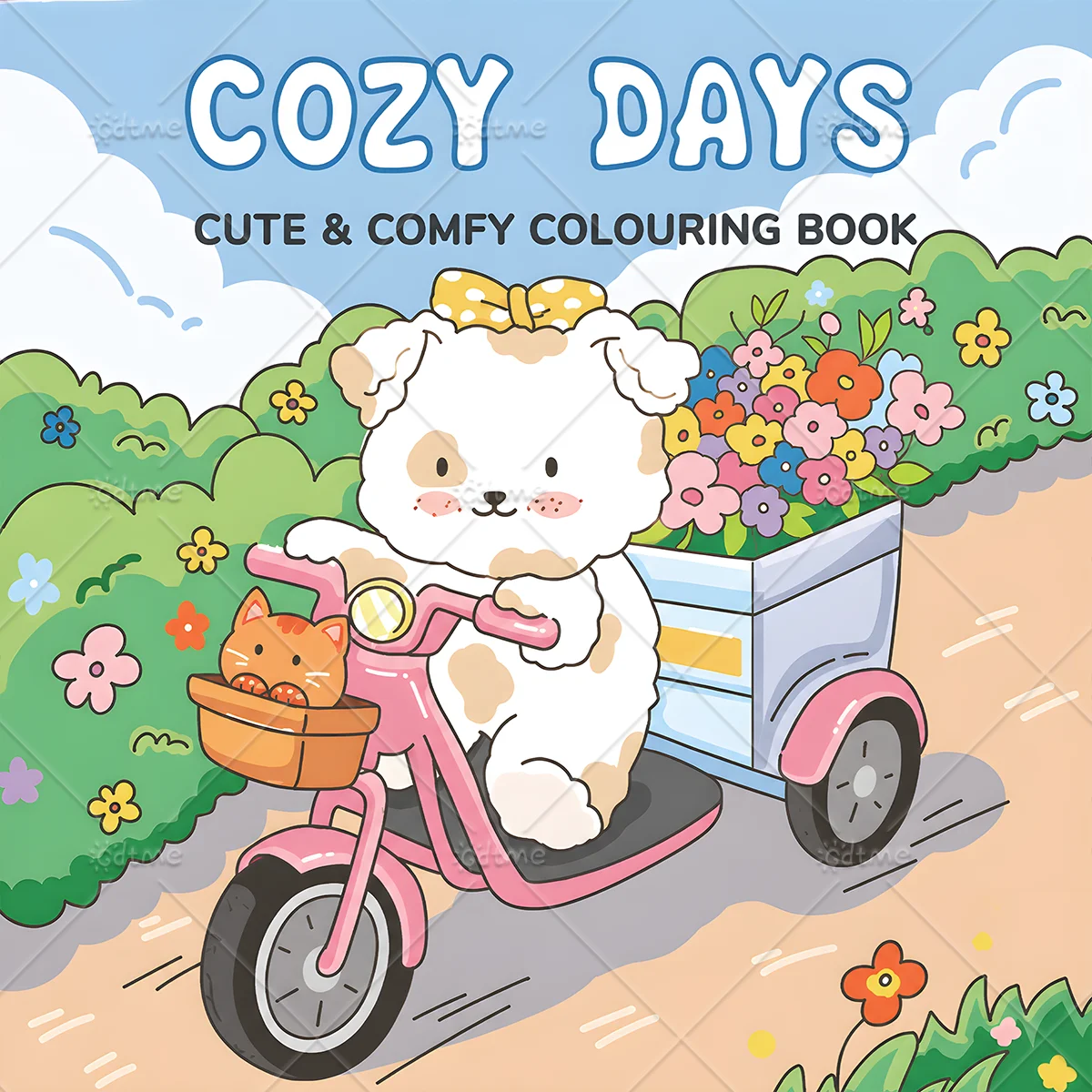 Cozy Days Adult Coloring Book, Cute Puppy Pet Outdoor Floral Illustrations, Stress & Anxiety Relief, Relaxing Art Therapy Book ﻿