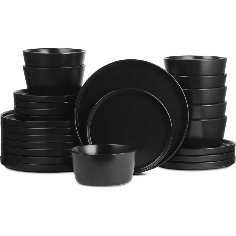 Celina Modern Stoneware 24-Piece Dinnerware Set, Dinner and Salad Plates, Soup Bowls, Dish set for 8