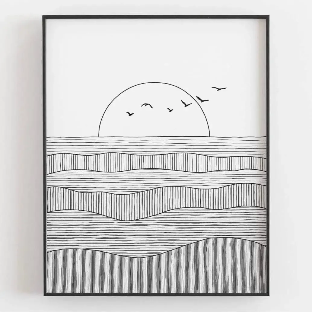 2026  Aesthetic Coastal Canvas Wall Art Seaside Beach Birds Fish House Decor Modern Ocean Waves Minimalist Print Vintage Poster