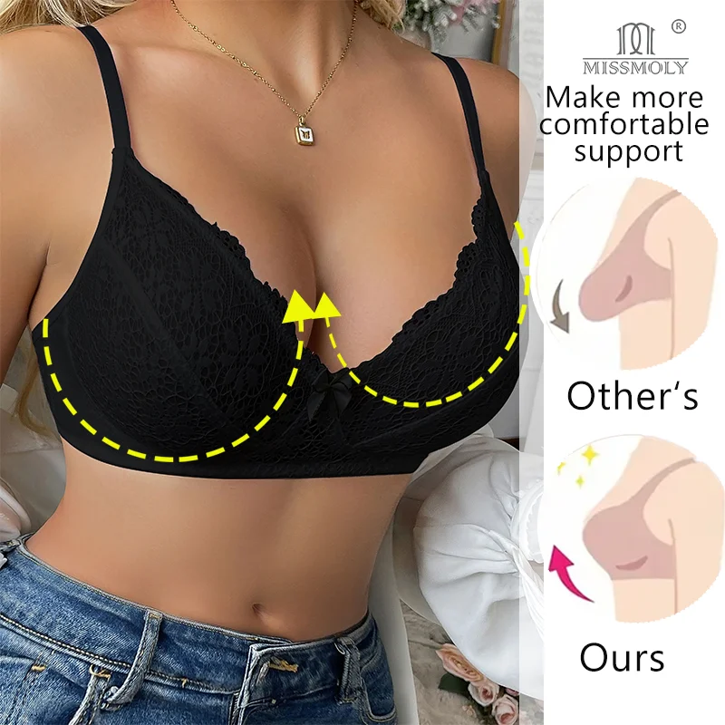 

Miss Moly Women Sexy Bra Ultra Thin Breathable Bralette Adjustable Shoulder Strap Underwear without Underwire Gathered Brassiere