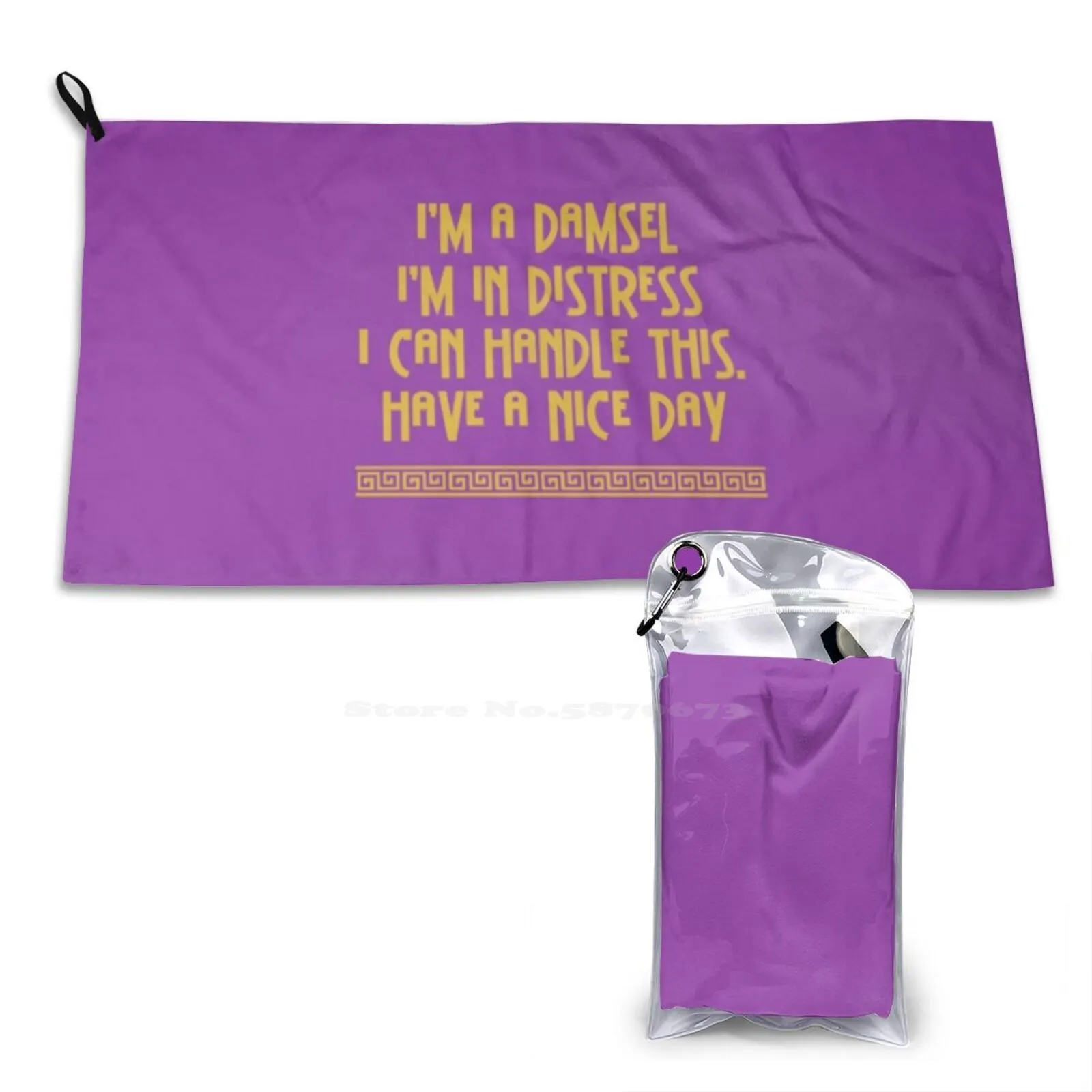 I'M A Damsel Soft Towel Quick Dry Beach Towel Megara Im A Damsel Hercules Quote Purple Have A Nice Day Greek Mythology Feminism