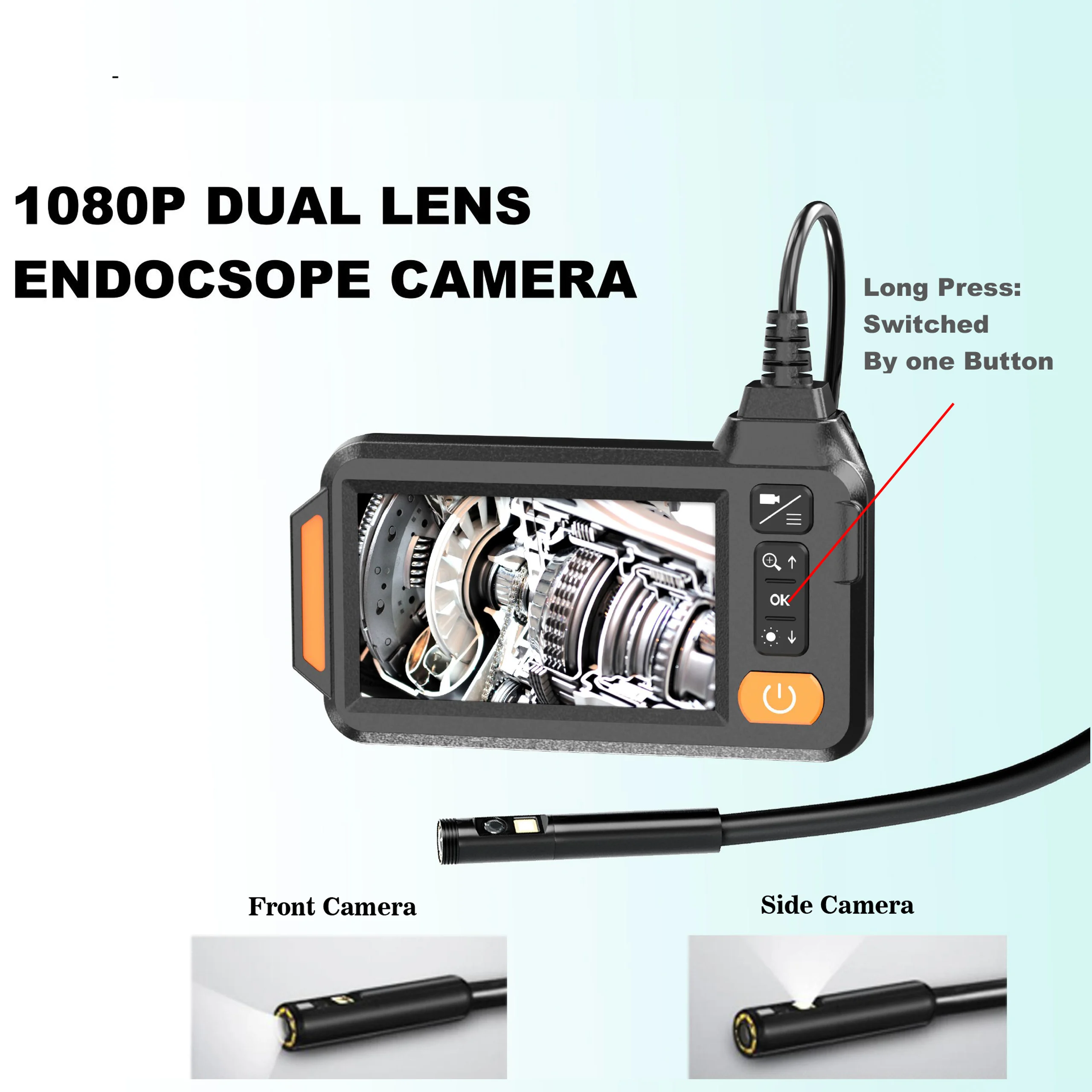 High-Resolution 1920*1080P 4.3 Inch LCD Screen 2/5/10m Line Length IP67 Waterproof Front Side Camera Sewer Borescope