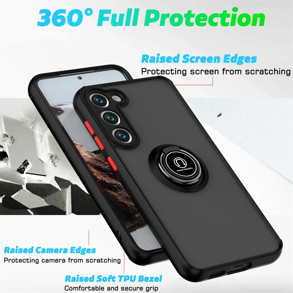 Magnetic Matte Case For Samsung Galaxy S24 S23 S22 S21 S20 Ultra FE 5G S10 S8 S9 Plus Lite Shock Proof Ring Holder Cover Full