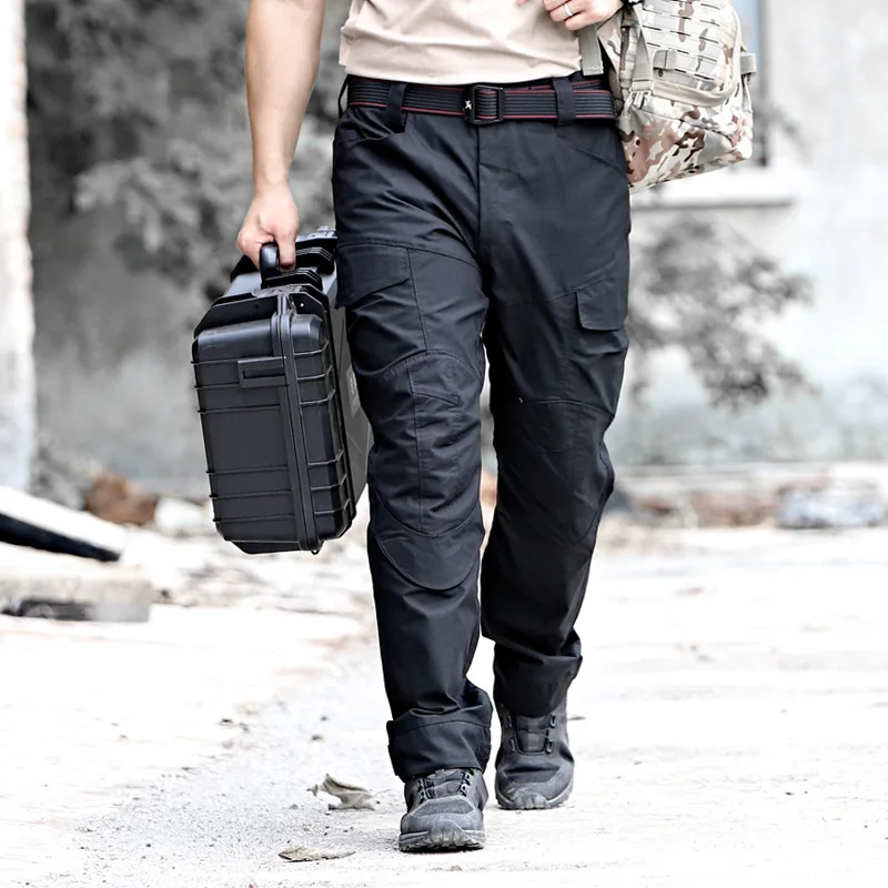 Men Waterproof Slim Fitting Tactical Pant Loose Multi Pocket Comfortable Military Britches Casual Solid Color Commuting Trouser