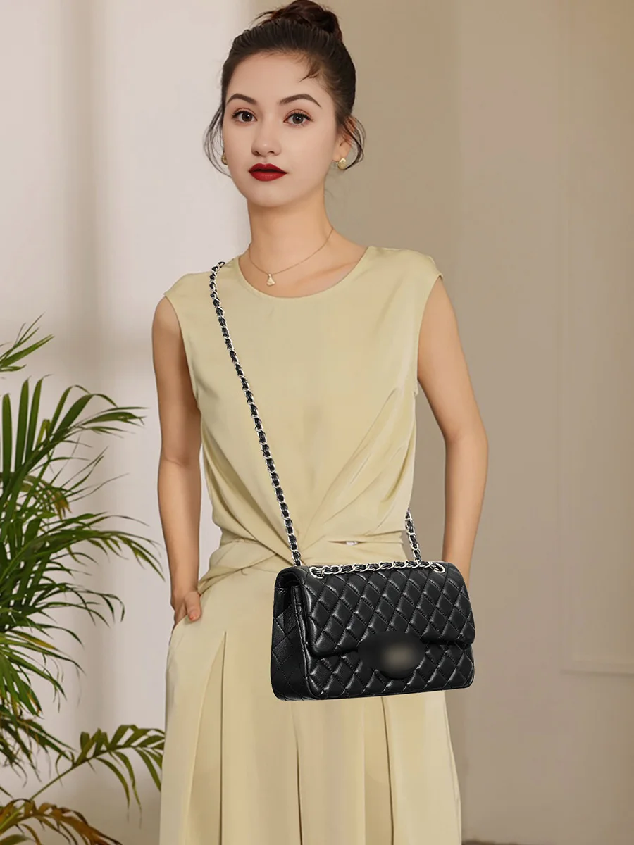 The first layer of sheepskin square fat one shoulder small square bag leather small fragrance small crossbody chain bag