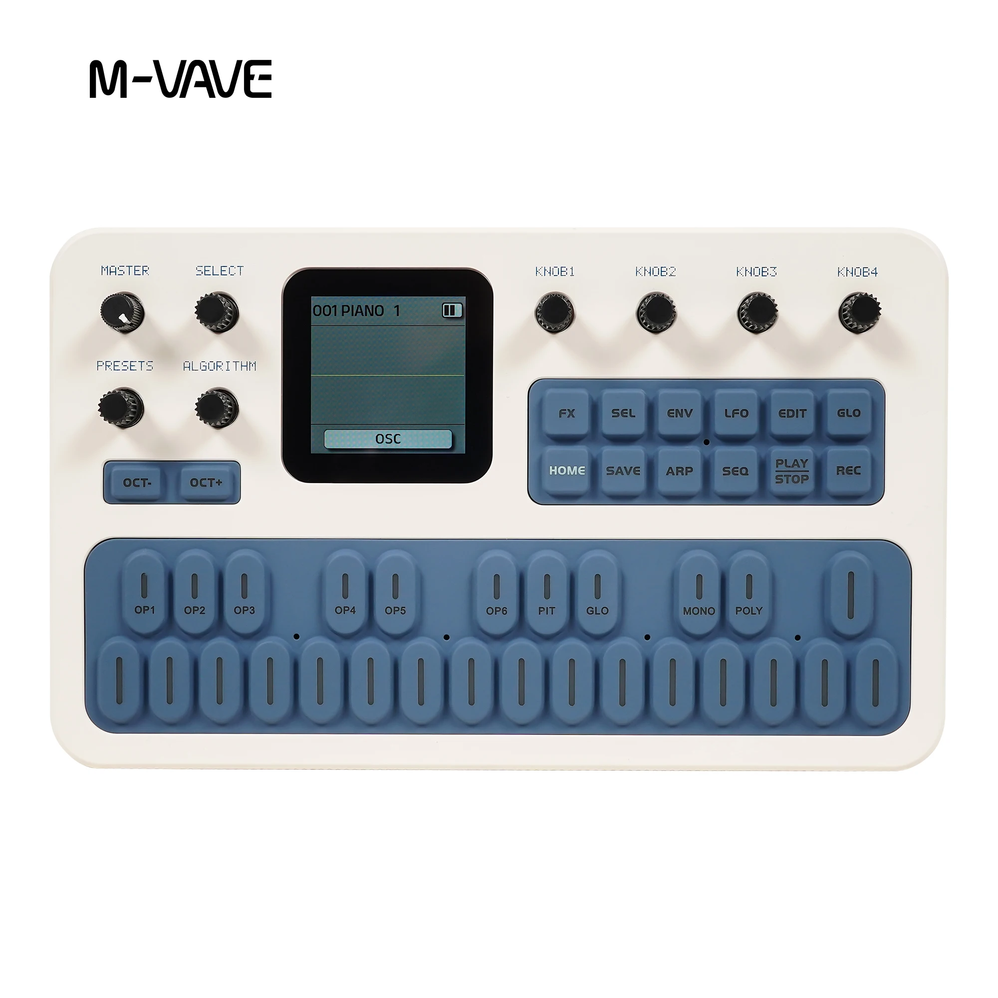 M-VAVE FM1 SK15 27 Keys Synthesizer Blue Color, 6 Operators 32 Algorithms, 128 Presets, Built-in Speaker, Bluetooth MIDI
